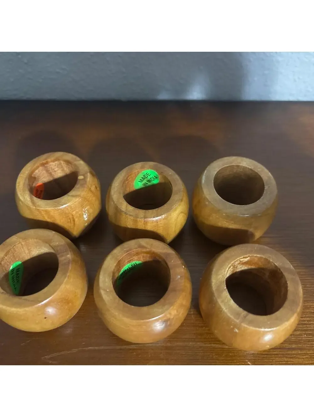 Vintage Set of 6 Wooden Napkin Rings Made In India Wood